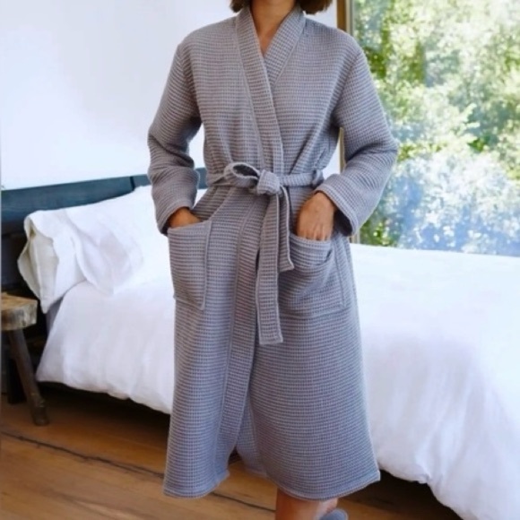 NWT Quince Organic Turkish Waffle Robe Grey Sz S - Picture 2 of 7